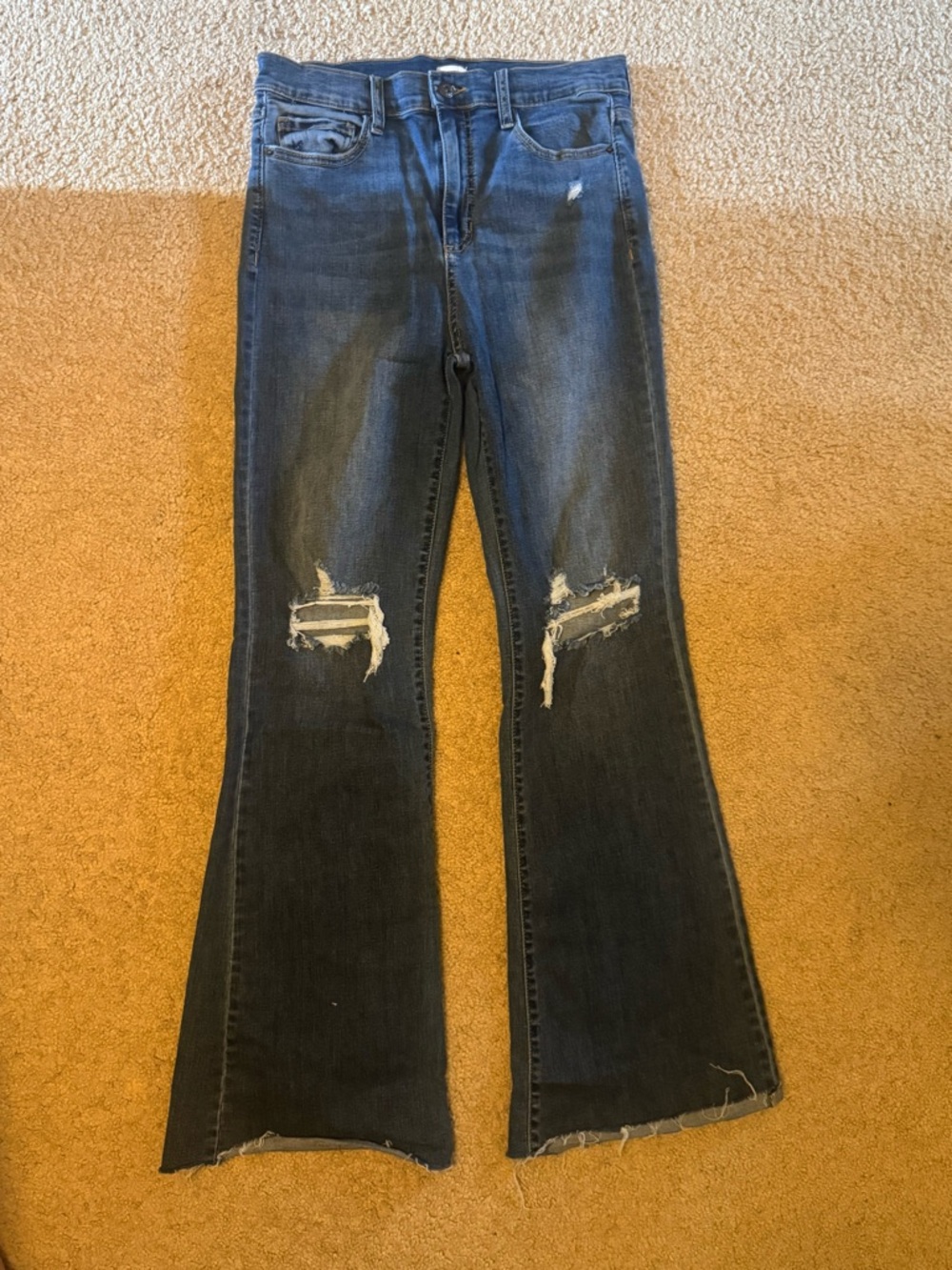 Sneak Peek Dark Blue Distressed Flare Jeans